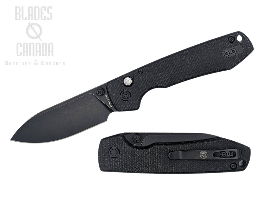 Vosteed Raccoon Button Lock Folding Knife, 14C28N Black SW, Micarta Black, RC3SVM6