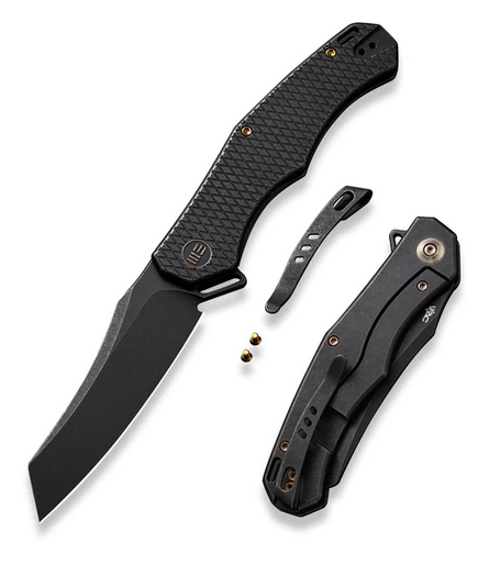 WE Knife RekkeR Flipper Framelock Knife, CPM 20CV Black, Titanium, WE22010G-1