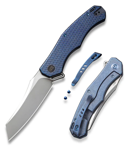 WE Knife RekkeR Flipper Framelock Folding Knife, CPM 20CV, Titanium Blue, WE22010G-4
