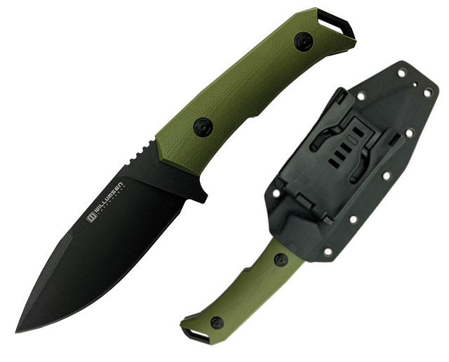 Willumsen Copenhagen Large Despot Fixed Blade Knife, AUS8 Black, G10 OD Green, WLM005L