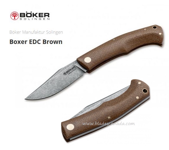 Boker Germany Boxer EDC Slipjoint Knife, M390, Brown Micarta, 111029