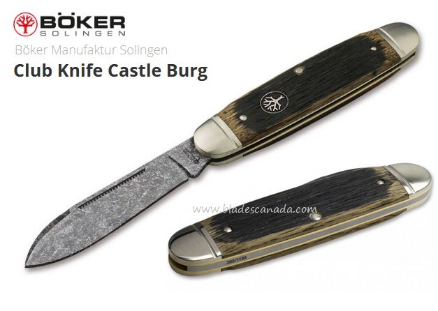 Boker Germany Club Castle Burg Folding Knife, O1 Steel, Oak Wood, 113909