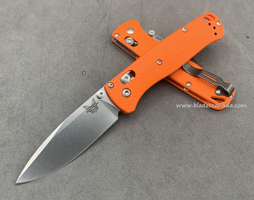 Benchmade Bugout Folding Knife, 20CV, Orange G10, Satin Thumbstud & Standoffs, 535CU99