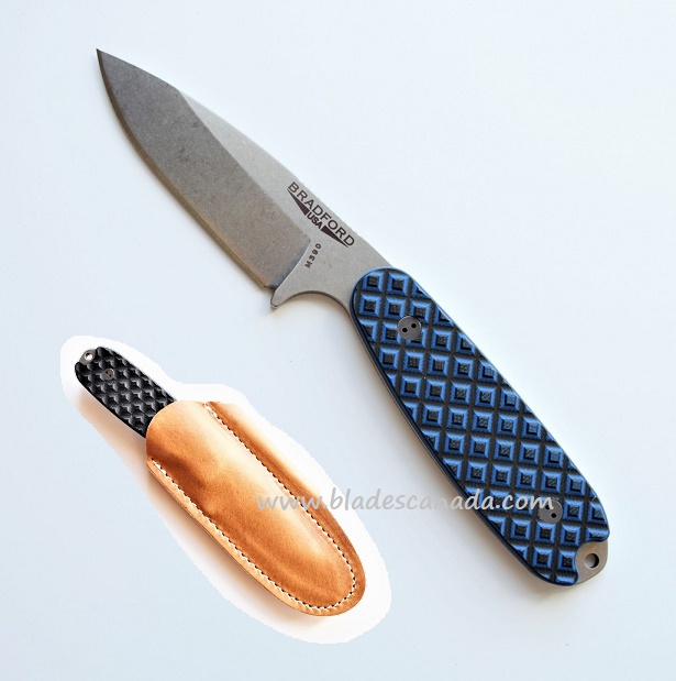 Bradford Guardian 3.5 Sabre Knife, M390 Stonewash, Black/Blue Textured G10, 3.5S-013-M390