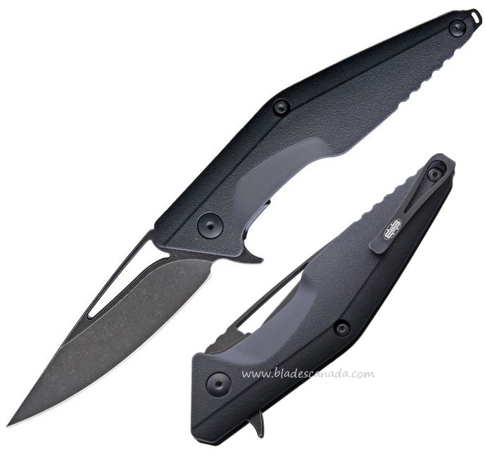 Brous Blades Division Flipper Folding Knife, D2 Acid Wash, Black Handle, M005A