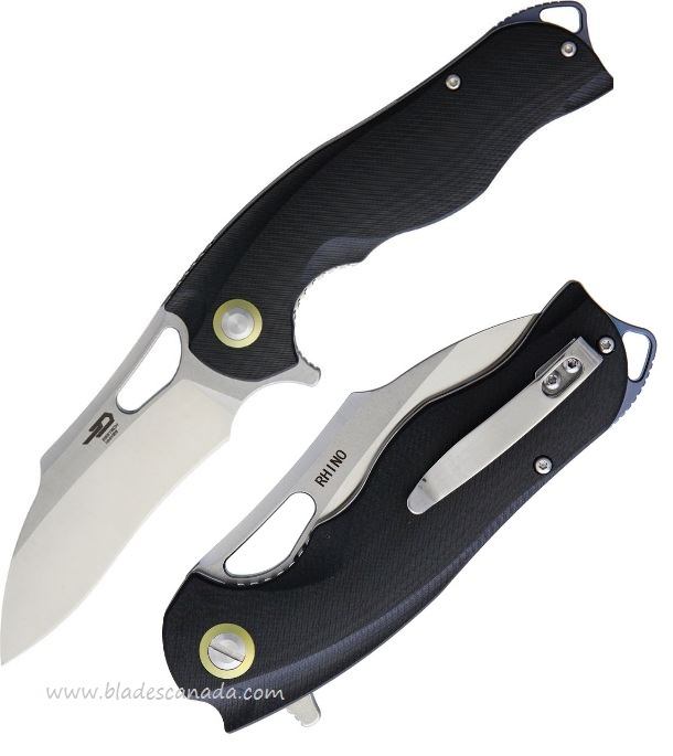 Bestech Rhino Flipper Folding Knife, 154CM Two-Tone, G10 Black, BG08A-1