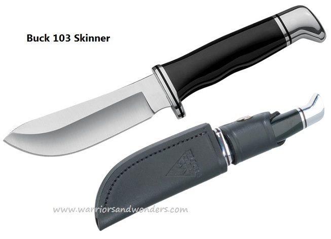 Buck Skinner Fixed Blade Knife, 420HC Steel, Leather Sheath, 0103BKS