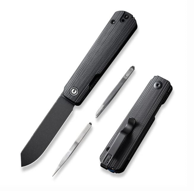 CIVIVI Sendy Flipper Folding Knife, Black Nitro-V, Black G-10, C21004B-2