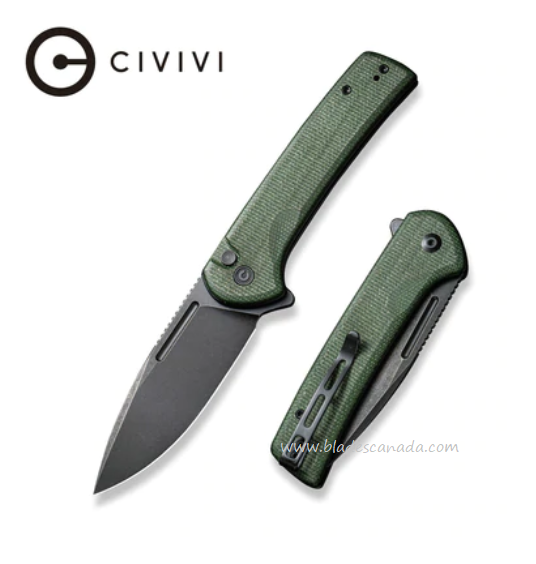 CIVIVI Conspirator Flipper Folding Button Lock Knife, Nitro-V, Micarta Green, 21006-2