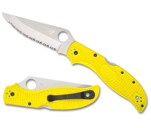 Spyderco Stretch 2 XL Lightweight Salt Folding Knife, H2 Serrated, FRN Yellow, C258SYL
