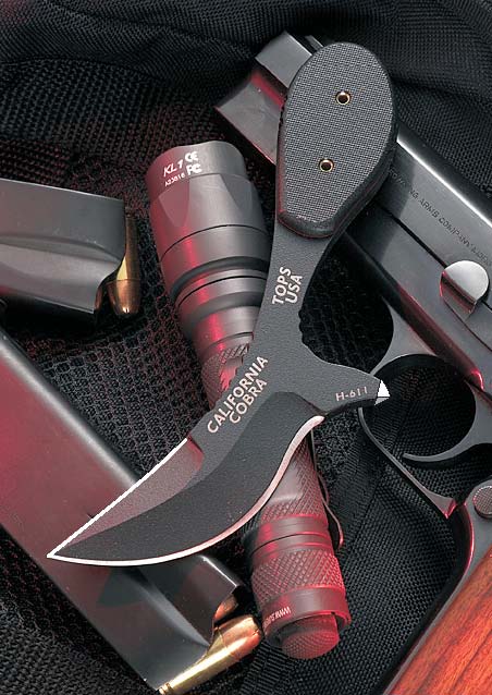 TOPS California Cobra Fixed Blade Knife, 1095 Carbon, G10 Black, Kydex Sheath, CALCO01