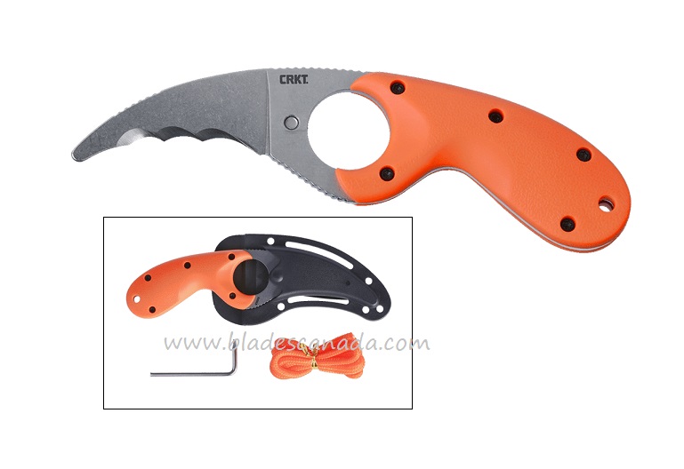 CRKT Bear Claw Fixed Blade w/ Veff Serrations, AUS 8, Orange GRN, 2511ER