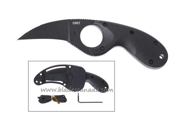 CRKT Bear Claw Fixed Blade Plain Edge, Black AUS 8, Black GRN, 2516K