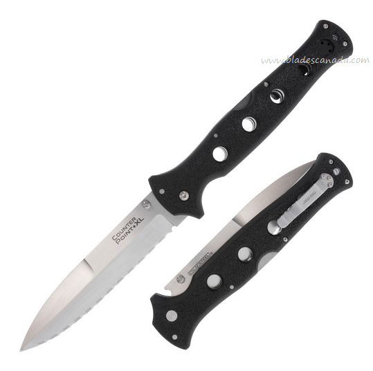 Cold Steel Counter Point XL Folding Knife, AUS10A Serrated 6", Griv-Ex Black, 10AAS