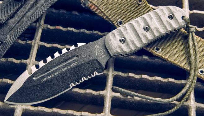 TOPS Stryker Defender Tool Fixed Blade Knife, 1095 Carbon, Micarta, Ballistic Nylon Sheath, DEFT01