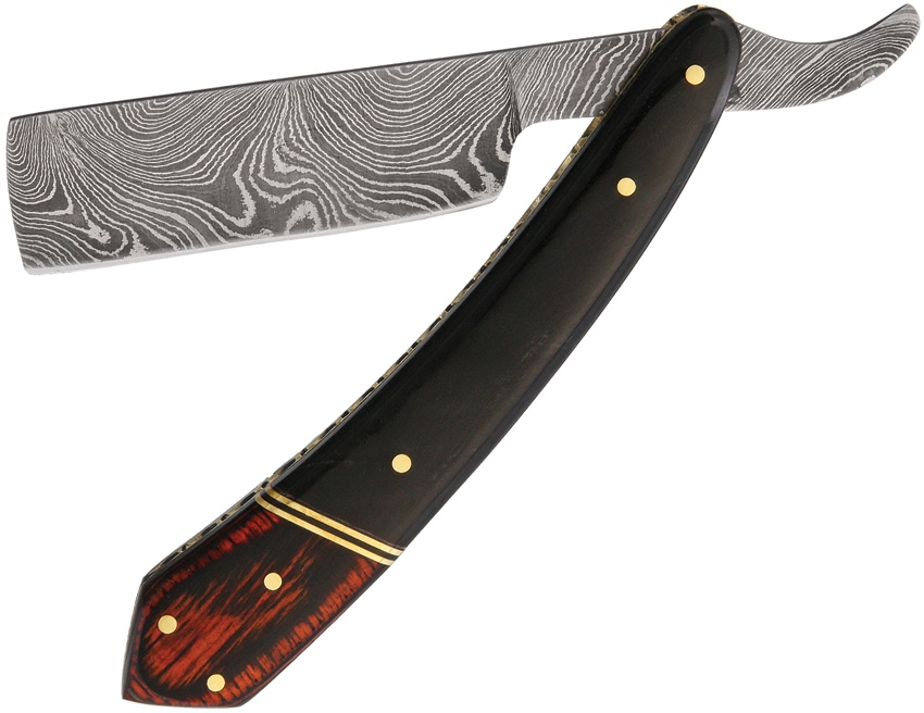 Damascus 1116HN Razor-Style Knife, Buffalo Horn/Pakkawood Handle