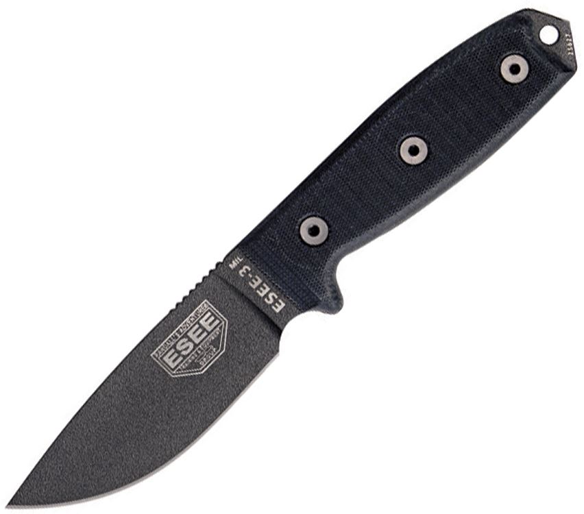 ESEE 3MIL-P-BLK Fixed Blade Knife, 1095 Carbon, G10 Black, Molded Sheath w/MOLLE