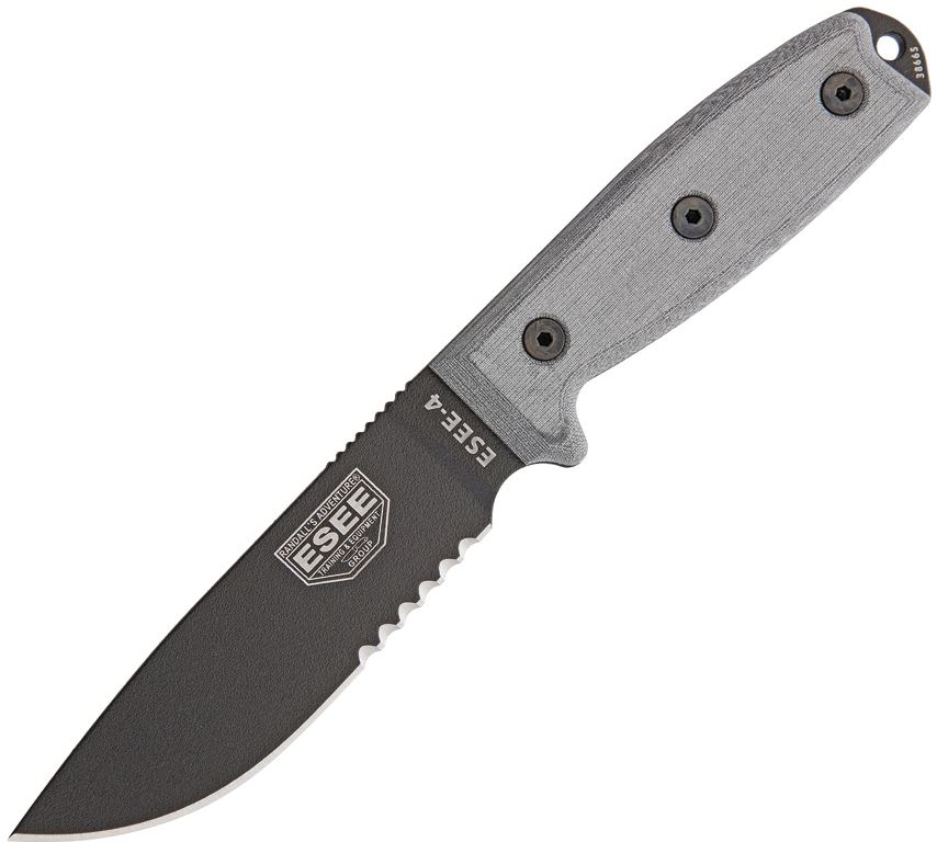 ESEE 4S Fixed Blade Knife, 1095 Carbon, Micarta, Coyote Molded Sheath