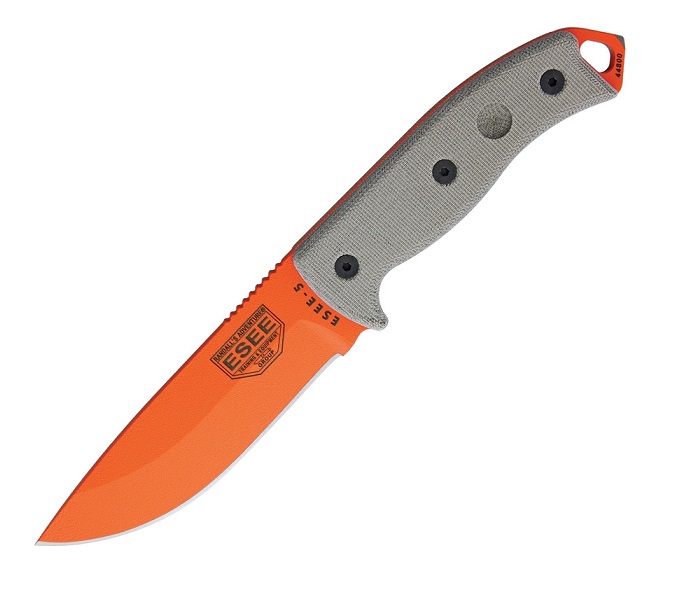 ESEE 5P-OR Fixed Blade Knife, 1095 Carbon Orange, Canvas Micarta, Kydex Sheath