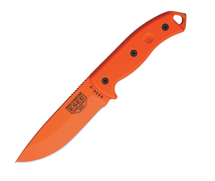ESEE 5P-OR-OR Fixed Blade Knife, 1095 Carbon Orange, G10 Orange, Kydex Sheath