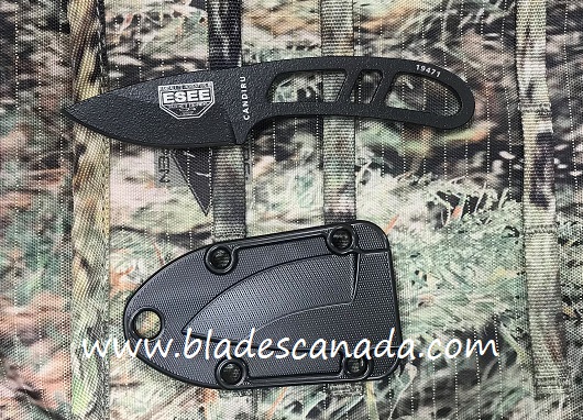 ESEE CAN-B-E Candiru Fixed Blade Knife, 1095 Carbon, Black Molded Sheath