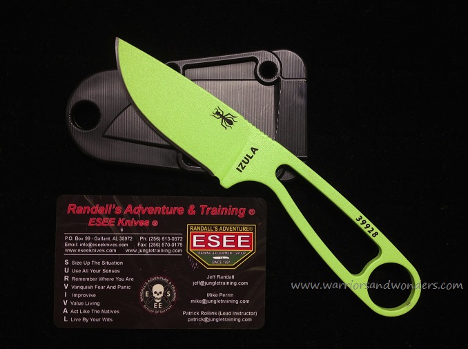 ESEE Izula Fixed Blade Knife, 1095 Carbon Venom Green, Molded Sheath
