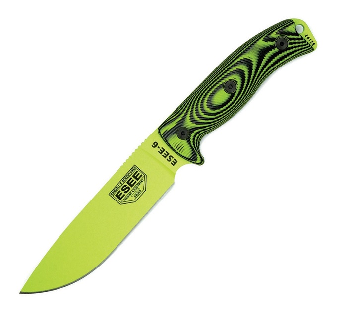 ESEE 6PVG-007 Fixed Blade Knife, 1095 Carbon Venom Green, G10 3D Black/Venom Green
