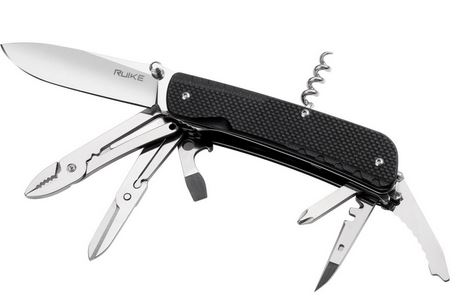 Ruike LD41-B Trekker Folding Knife/Multi-Tool, 12C27 Sandvik, G10 Black