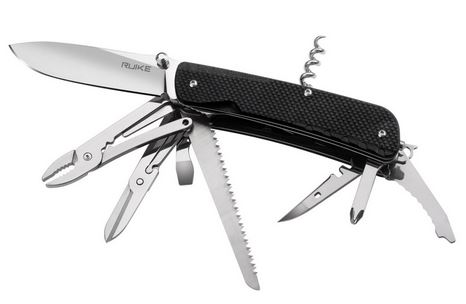 Ruike LD51-B Trekker Folding Knife/Multi-Tool, 12C27 Sandvik, G10 Black