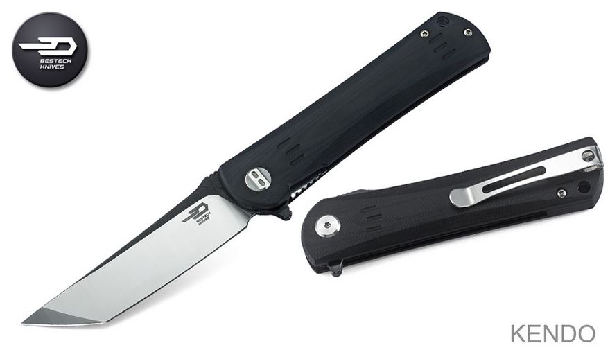 Bestech Kendo Flipper Folding Knife, D2 Tanto Two-Tone, G10 Black, BG06A-2