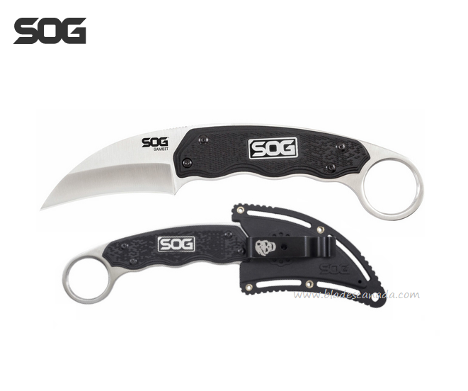 SOG Gambit Fixed Blade Knife, GRN Black, Nylon Sheath, GB1001