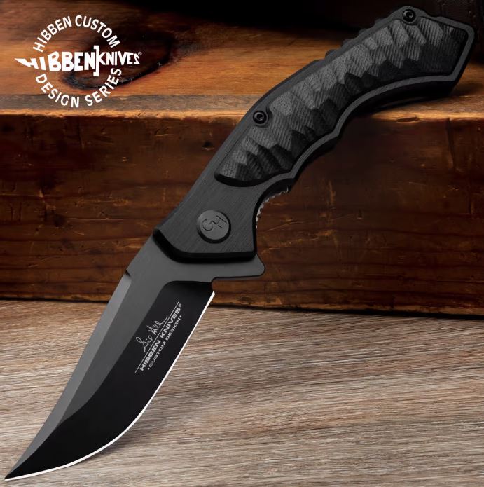 Gil Hibben Black Whirlwind Flipper Folding Knife, Aluminum Handle, GH5114