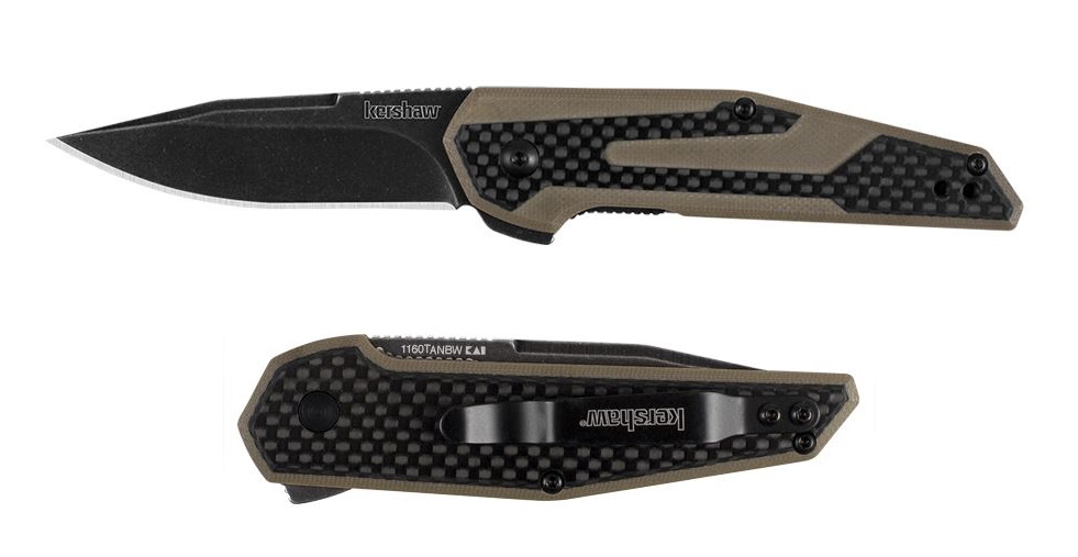 Kershaw Fraxion Flipper Folding Knife, G10 Tan/Carbon Fiber, K1160TANBW
