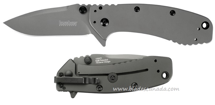 Kershaw Cryo II Hinderer Framelock Flipper Knife, Assisted Opening, Stainless/Titanium, K1556TI