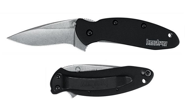 Kershaw Scallion Flipper Folding Knife, Assisted Opening, 420HC Steel, Aluminum Black, K1620SWBLK