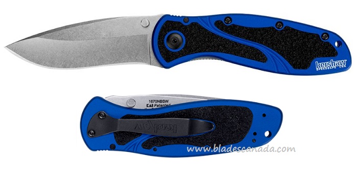 Kershaw Blur Folding Knife, Assisted Opening, 14C28N Sandvik, Aluminum Navy Blue, K1670NBSW