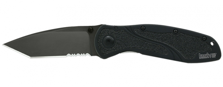 Kershaw Tanto Blur Folding Knife, Assisted Opening, 14C28N Sandvik, Aluminum Black, K1670TBLKST