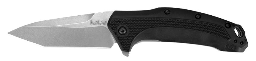 Kershaw Link Flipper Folding Knife, Assisted Opening, 420HC Tanto Steel, GFN Black, K1776T
