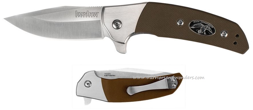 Kershaw Rayne Duck Commander Flipper Folding Knife, Assisted Opening, G10 Brown, K7402DC