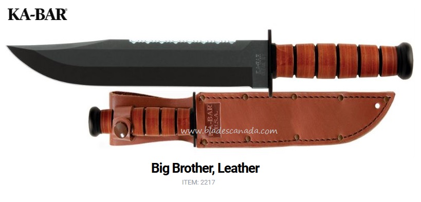 Ka-Bar Big Brother Fixed Blade Knife, 1095 w/Serration, Leather Sheath, Ka2217