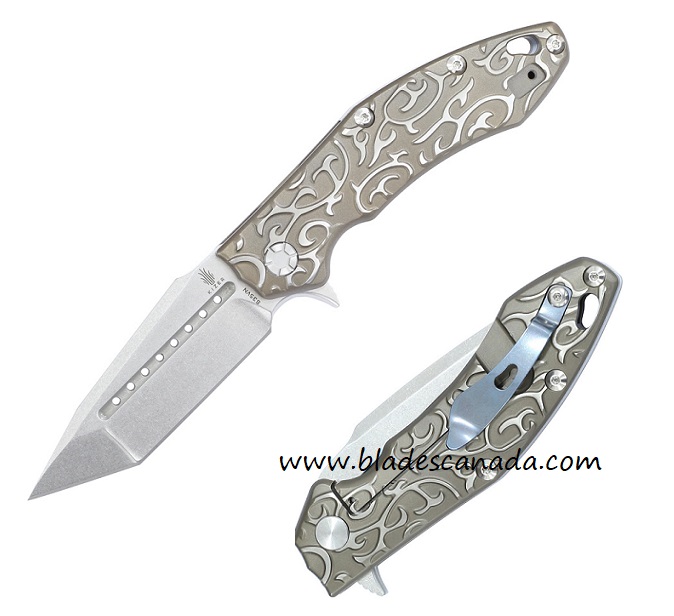 Kizer 4431T IKBS Flipper Framelock Knife, CPM S35VN, Titanium Scroll