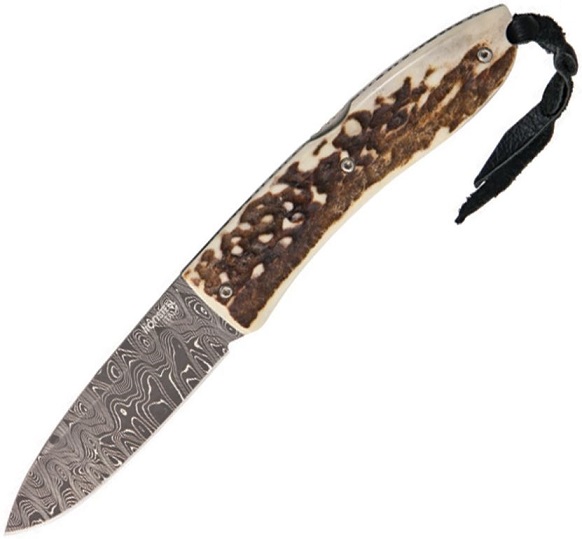 Lion Steel Opera Folding Knife, Damascus, Stag Handle, LST8800DCE