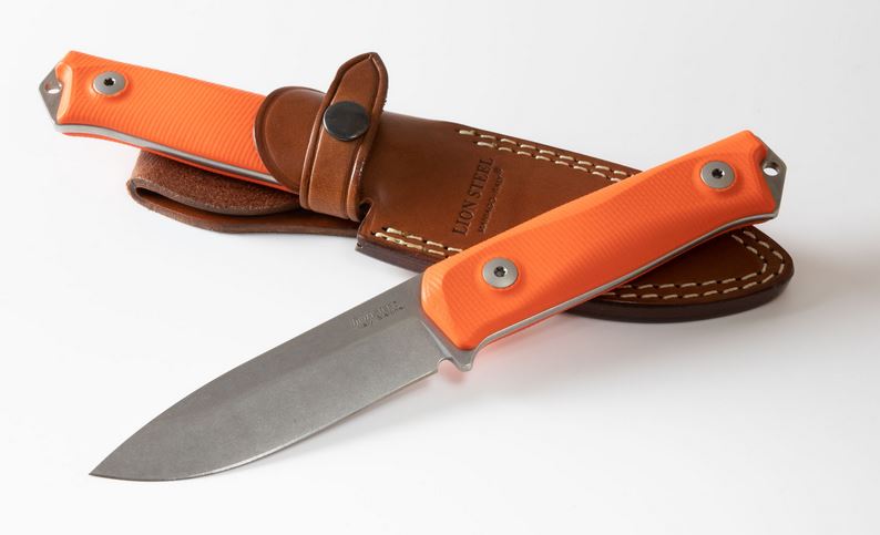 Lion Steel B41 GOR Fixed Blade Knife, Sleipner, G10 Orange, Leather Sheath