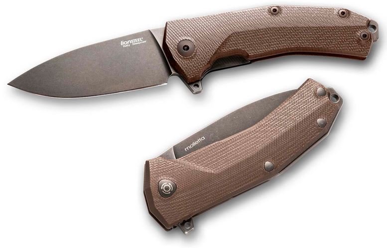 Lion Steel KURBBR Flipper Folding Knife, Sleipner Black SW, G10 Brown