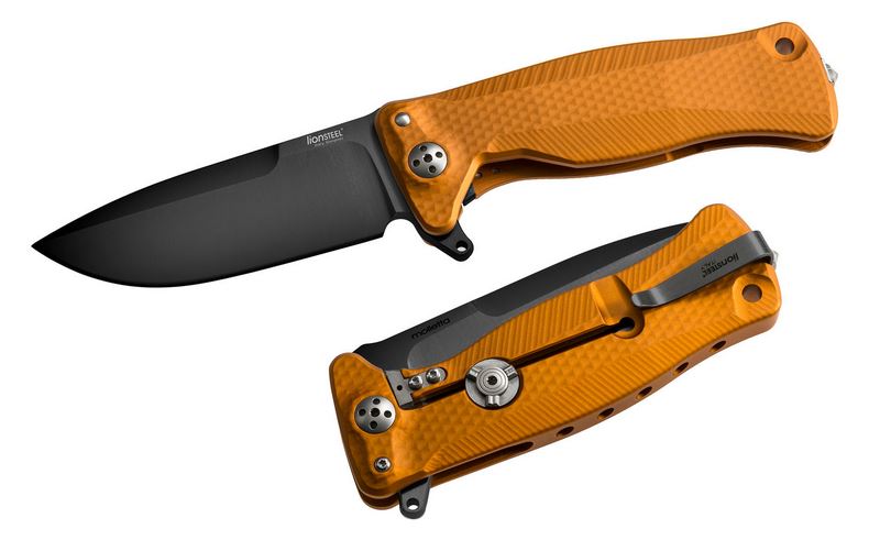 Lion Steel SR11 A OB Flipper Framelock Knife, Sleipner Black, Aluminum Orange