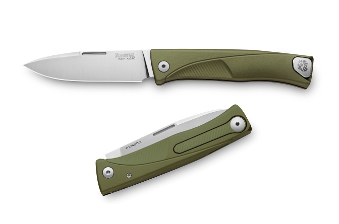 Lion Steel TL A GS Thrill Slipjoint Folding Knife, M390 Satin, Aluminum Green, TLAGS