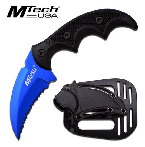 MTech 2063BL Mini Karambit Fixed Blade Knife, Blue Serrated Blade