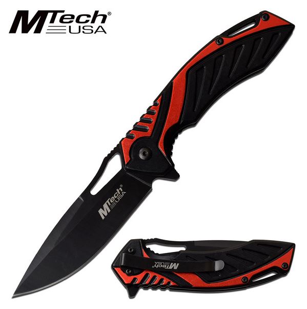 Mtech A1092RD Flipper Folding Knife, Assisted Opening, Aluminum Red