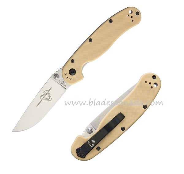 OKC RAT 2 Folding Knife, D2 Plain Edge, Desert Tan Handle, 8828DT