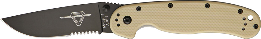 OKC RAT 1 Folding Knife, AUS 8 Partially Serrated, Tan Handle, 8847DT